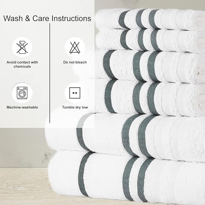 CASA COPENHAGEN Exotic 6 Pieces Towel Set- Snow White, 525 GSM 2 Bath Towel 2 Hand Towel 2 Washcloth, Designed in Denmark Made of Soft Egyptian Cotton for Bathroom, Kitchen & Shower