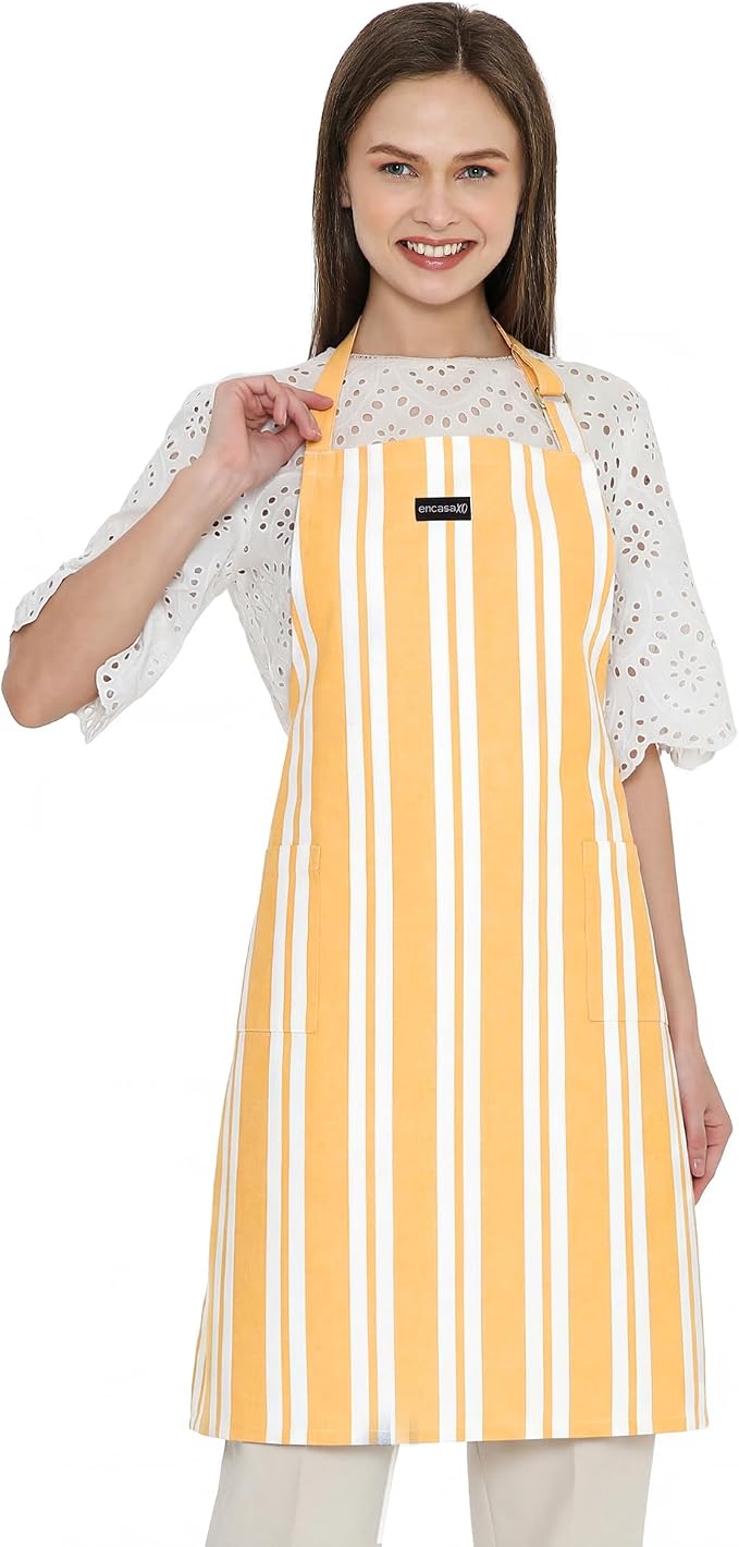 Encasa XO Cotton Kitchen Aprons for Women & Men with Pocket & Towel Loop, Adjustable Neck & Back Strap for Cooking, Baking