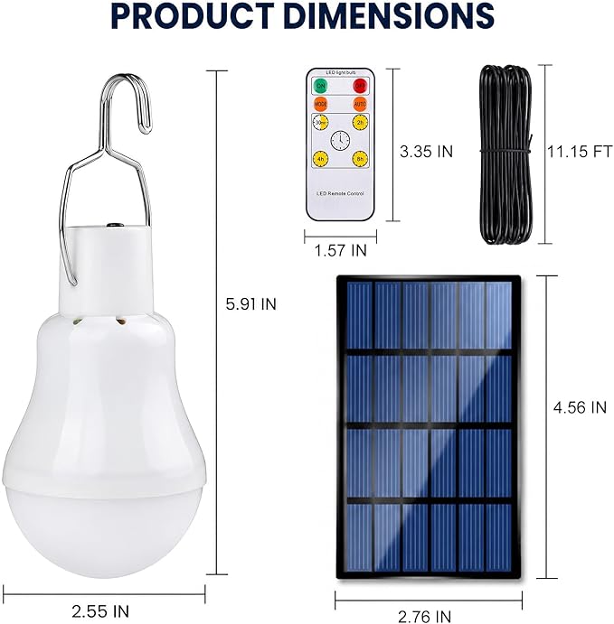 Chicken Coop Light with Timer, Dusk to Dawn Rechargeable Solar Light Bulbs for Indoor Home, Outdoor Camping Lamps for Tent, LED Solar Lights for Shed Night, Emergency Power Outage, Outside