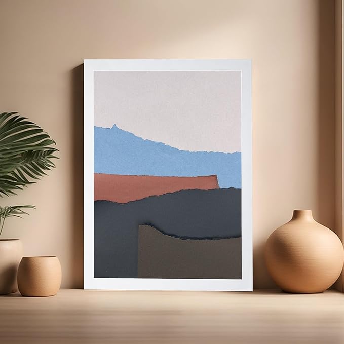 Monem Art Abstract Mountain Landscape Collage Print - Minimalist Scandinavian Art Poster - Wall Decor for Living Room, Bedroom or Office - 16x20 White Framed Wall Art by Mareike Bohmer