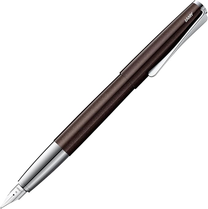 Lamy Studio Premium Fountain Pen 069 Stainless Steel in Shiny Lacquer Finish and Polished Steel Nib Size M Propeller-shaped Clip Including Ink Cartridge T 10 Blue