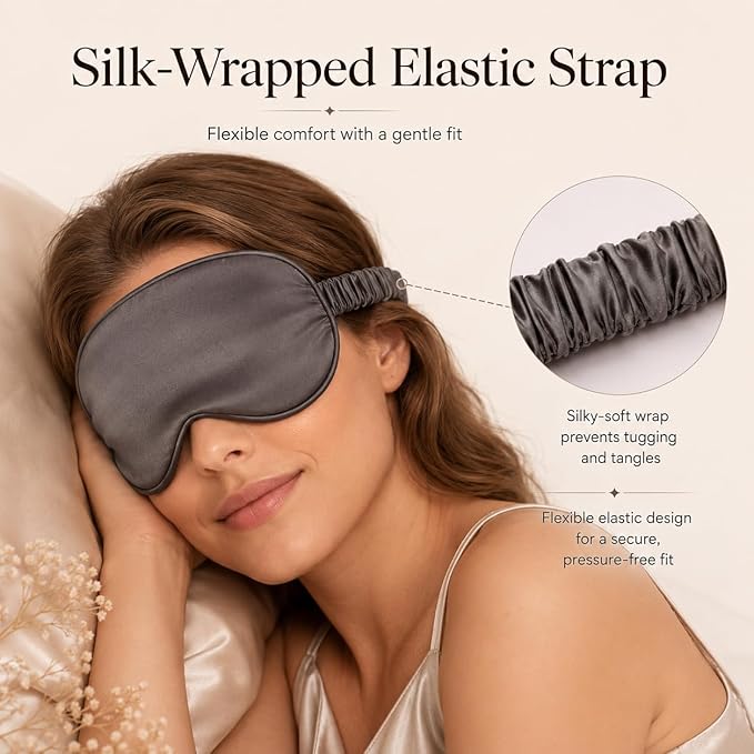 Silk Sleep Mask Light Blocking Luxury 100% Mulberry 19mm Silk Eye Mask Eye Cover Blindfold Ultra Soft Light & Comfy Anti Aging Skin Care with Travel Bag Gift Package