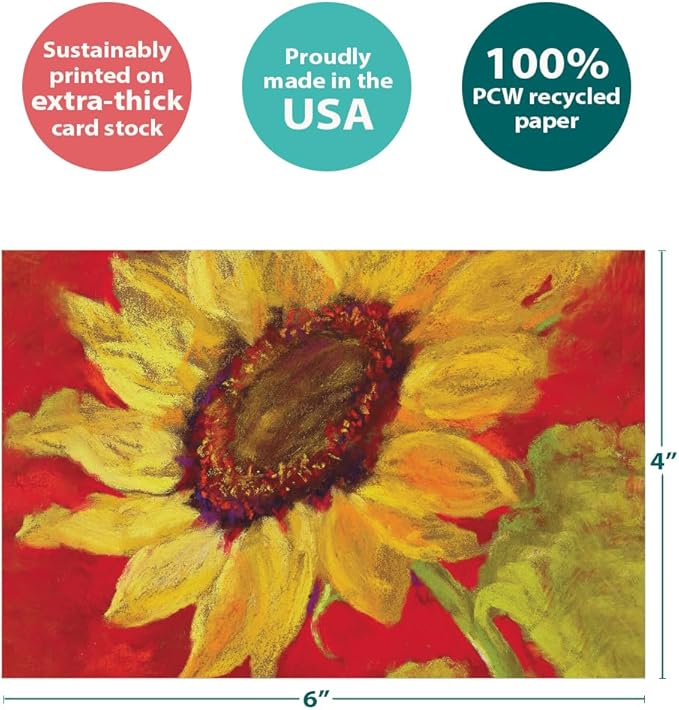 Tree-Free Greetings - All Occasion Cards - Artful Designs - 16 Assorted Cards + White Envelopes - Made in USA - 100% Recycled Paper - 4 x 6 - Sunflowers (FP54173)