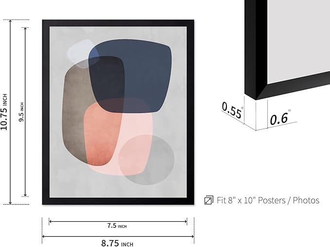 Monem Art Pastel Abstract Organic Shapes Print - Scandinavian Minimalist Art Poster - Wall Decor for Living Room, Bedroom or Office - 8x10 Black Framed Wall Art by Mareike Bohmer