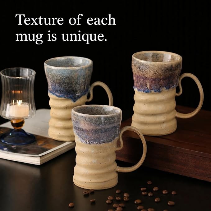 17oz Large Unique Cool Tall Handmade Ceramic Coffee Mug with Comfortable Big handle, Big Pottery Tea Mug, Artisanal Stoneware Coffee cup, Rustic Lead-free Tea Cups, Microwave safe Coffee Cup