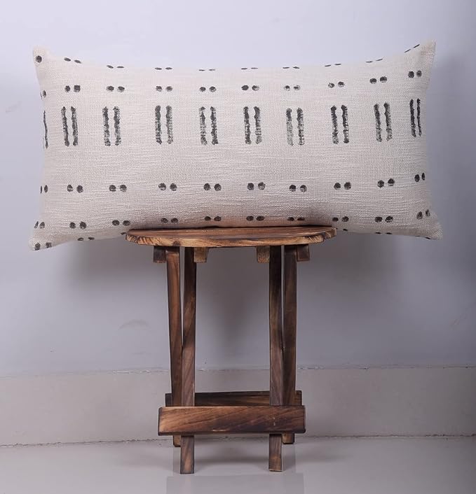 Trade Star Lumbar Pillow Case 100% Cotton Throw Pillow Cover Mudcloth Large Pillow for Living Room Handwoven Modern Boho Couch Bedroom Sofa Decoration Fall Decor Case (Ivory Blossom 12X24 INCH)