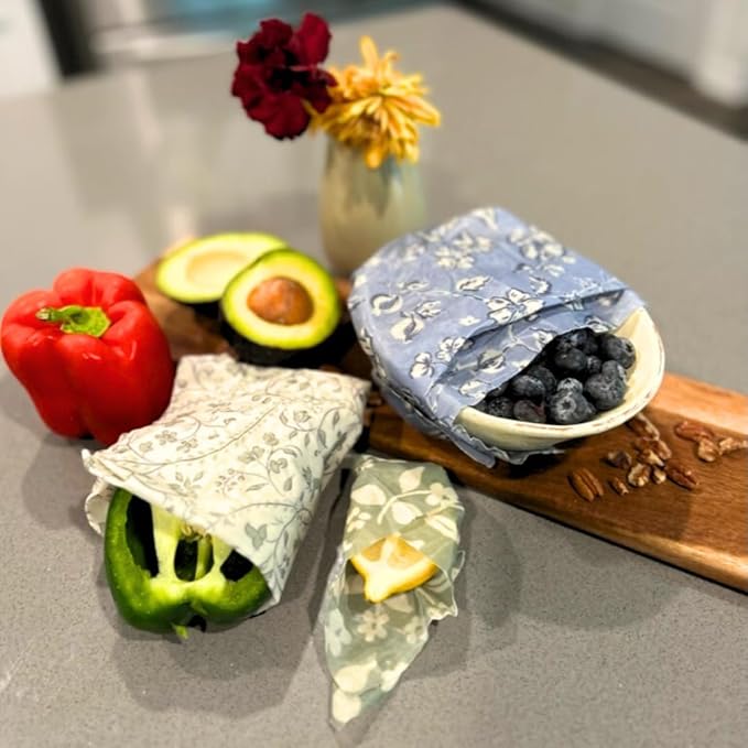 Beeswax Food Wraps 3 Pack (S, M, L) | Reusable, Organic, Plastic-Free Storage (White, Blue, Green - Beige Packaging)