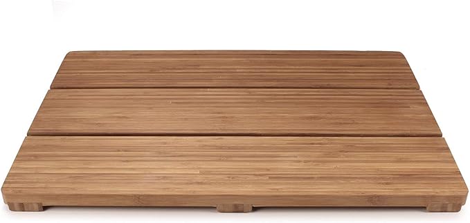 BambooMN Bamboo Bath Mat for Bathroom, Spa, Outdoor Shower, Medium Rectangle (24" x 17" x 1.3"), Anti-Slip, Water Resistant Coating - 1 Piece