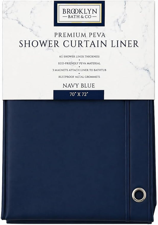 Home Expressions Premium 6 Guage PEVA Shower Curtain Liner - PVC Free Magnetized Bottom Odorless with Rustproof Grommets 70"x72" (Navy)