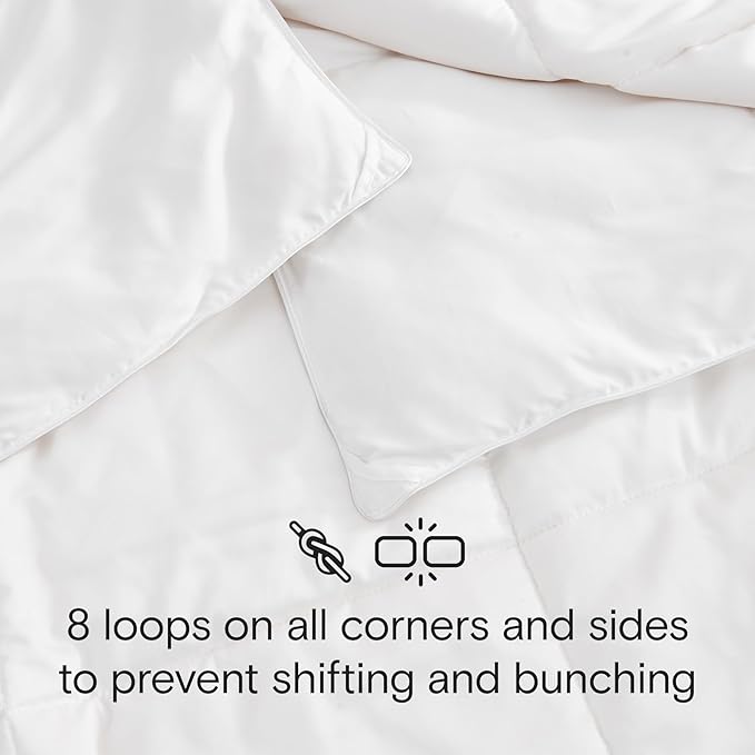 DOZ All Season Cooling Comforter, 100% Viscose Derived from Bamboo, Breathable, Lightweight, Soft, Down Alternative Duvet Insert, 8 Loops, 90"x90" (Full/Queen)
