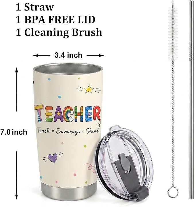 Teacher Appreciation Gifts Teacher Gift from Students Travel Tumbler 20 oz | Teacher Week Gift 20oz Insulated Tumbler for Thanksgiving Birthday Back to School Pre K Preschool Christmas Coffee Travel Mug
