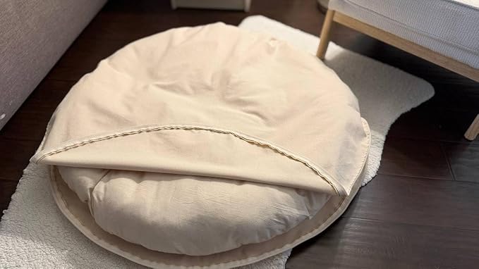 Natural 100% Cotton Canvas Round Dog Bed Cover Eco Friendly Durable Pet Bedding Dog Cushion Covers with Zippers Machine Washable Covers (Beige, Medium 28 Inches)