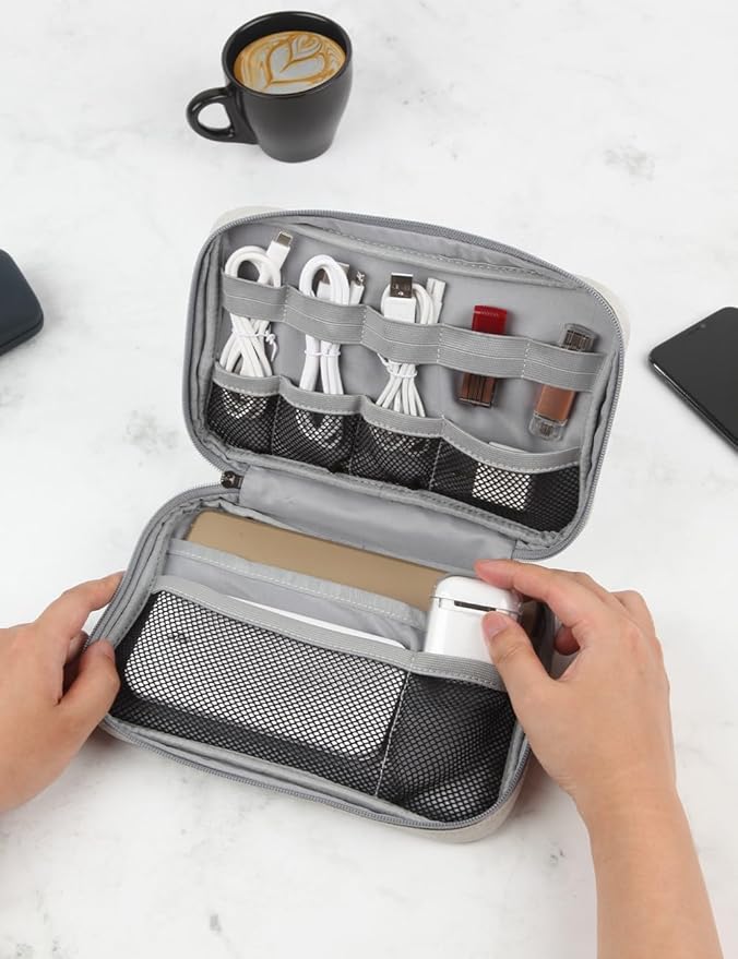 GOX Cable Organizer Pouch – Case for Chargers and Cords, Cord Organizer Travel Black, Small Cable Organizer Bag for Earbuds & Tech Accessories(BEIGE-Large)