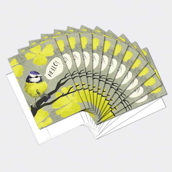 Tree-Free Greetings - All Occasion Cards - Artful Designs - 12 Cards + White Envelopes - Made in USA - 100% Recycled Paper - 4 x 6 - Hello Yellow (FS60006)