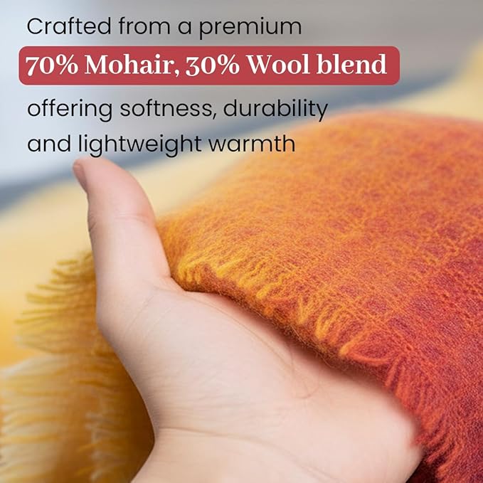 Biddy Murphy Ultra Soft Irish Mohair & Wool Throw Blanket, Made in Ireland, 54"x72", Pink Yellow Purple Multi Mix
