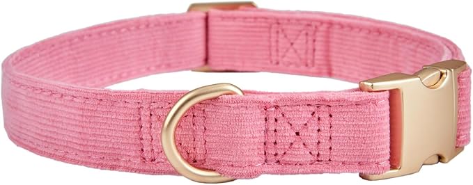 Soft Cotton Dog Collar with Metal Buckle Adjustable Heavy Duty Comfy Corduroy Collars for Small Medium Large Dogs,Rosy Pink,Medium