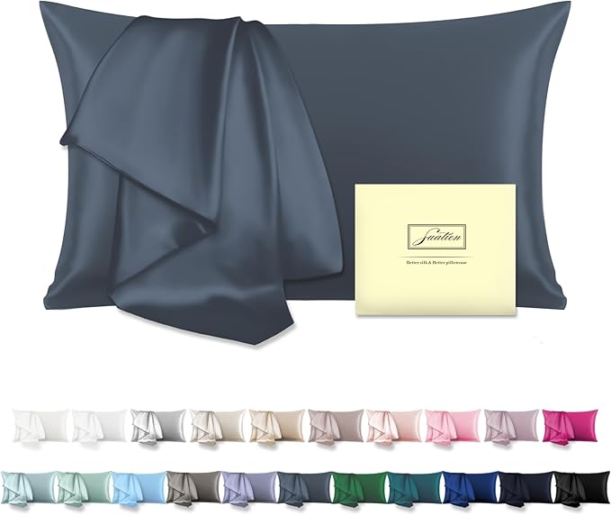 Natural Mulberry Silk Pillowcase for Hair and Skin Queen Size 20"X30" Pillow Case with Hidden Zipper Soft Breathable Smooth Cooling Silk Pillow Covers for Sleeping (Space Grey,Queen,1Pcs)
