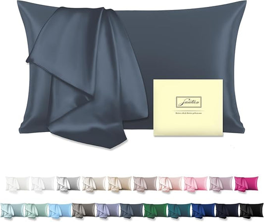 Mulberry Silk Pillowcase for Hair and Skin Pillow Case with Hidden Zipper Soft Breathable Smooth Cooling Silk Pillow Covers for Sleeping (Space Grey, King,1Pcs)