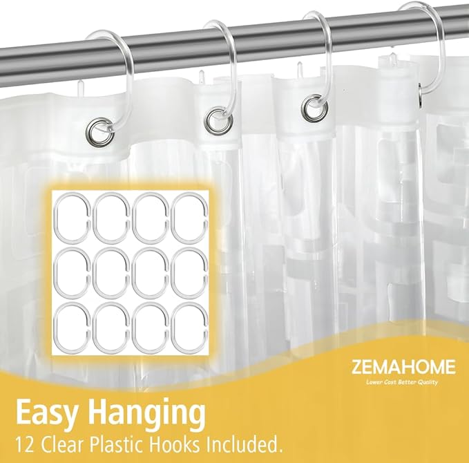 ZEMAHOME Thin 3D EVA Shower Curtain Liner Geometric, 72x72 Premium Light Weight Clear Plastic Bathroom Shower Curtain with Rustproof Metal Grommets 3 Magnets for Shower Stall, Bathtubs