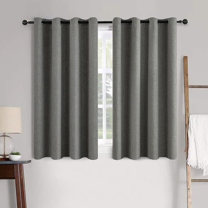 MIULEE Linen Texture Curtains for Bedroom Solid 100% Blackout Thermal Insulated Dark Grey Curtains Grommet Room Darkening Drapes Luxury Decor for Living Room Nursery 52x54 Inch (2 Panels)