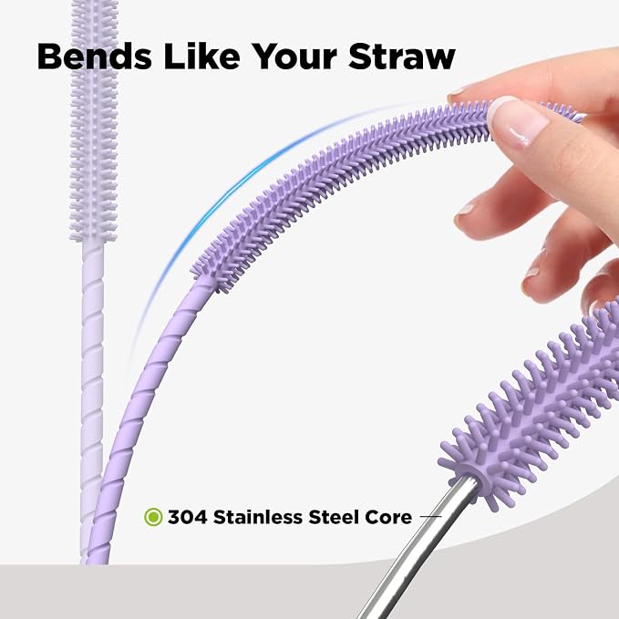 Silicone Straw Cleaner Brush, 2 Pcs Reusable Cleaning Brushes for Straws, 6mm&9mm, Purple