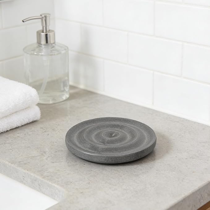 Diatomite Soap Dish: Compact Self-Dry Soap Container - Bathroom Accessory Stone Drying Mat for Kitchen Counter Countertop - Water Absorbing Coaster