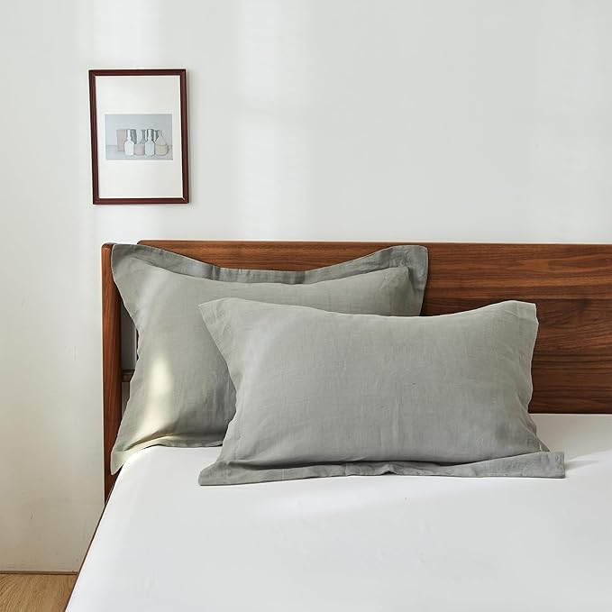 100% French Linen Pillow Shams Basic Style - Pack of 2 - Washed Solid Color Natural Flax Soft Breathable - Ultimate Gray, 20'' x 36''