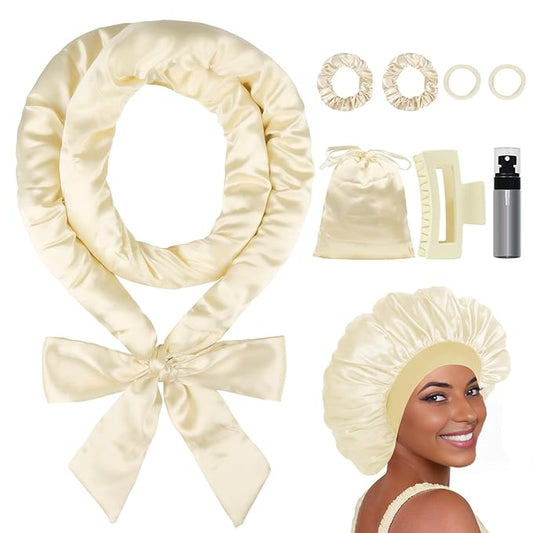ZILAMPU Satin Heatless Curling Set, Heatless Curls Overnight Hair Curler, 70" No Heat Curls Hair Curlers to Sleep In Overnight Curling Headband, 9 Pcs Hair Curlers No Heat for Women All Hair Types
