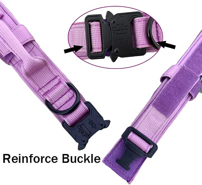 Tactical Dog Collar Adjustable Military Nylon Dog Collar with Control Handle and Heavy Duty Metal Buckle for Medium and Large Dogs (Purple,XL)