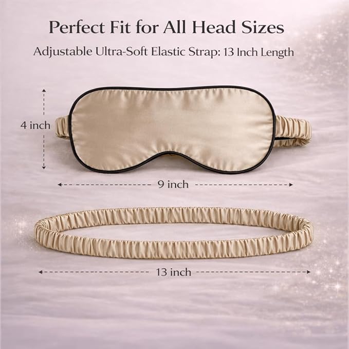 100% Mulberry Silk Sleep Mask for Women/Men Airplane Travel, Pure 22 Momme Silk Eye Mask Blackout for Sleeping, Ajustable, Luxury, Anti Wrinkle, Anti Aging Silk Blindfold, Made in USA (Taupe)