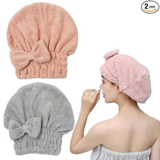 M-bestl Microfiber Hair Towel, Hair Towel Cap,Absorbent Hair Turban Towel,Hair Drying Towel to Dry Curly or Straight Short Hair Quickly(Pink&Gray)
