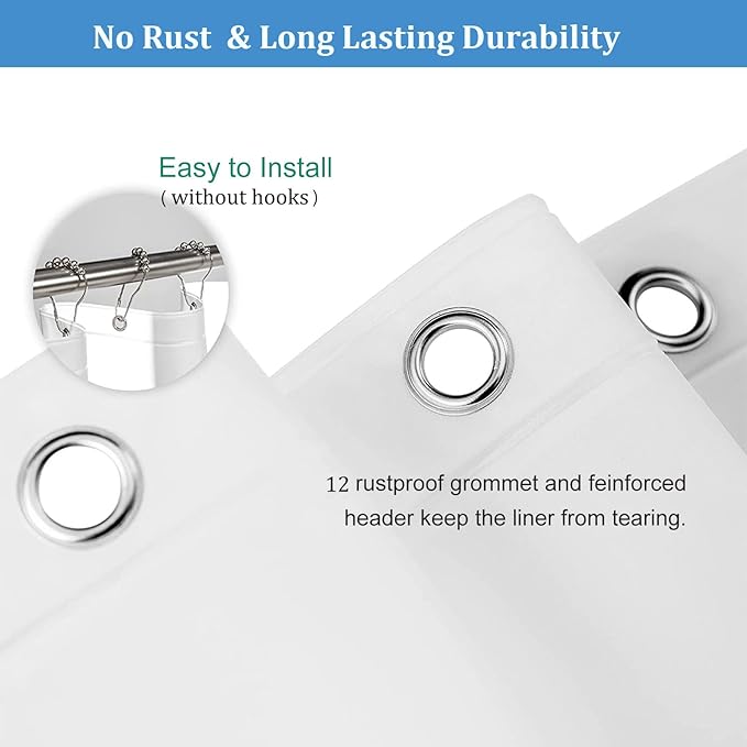 Frosted 76 inch Shower Curtain Liner, 4G PEVA Opaque Long Shower Curtain Liner 76 inch Length with 6 Side Magnets Closure & 6 Bottom Magnets, No Smells with Rustproof Grommets (72" W x 76" L)