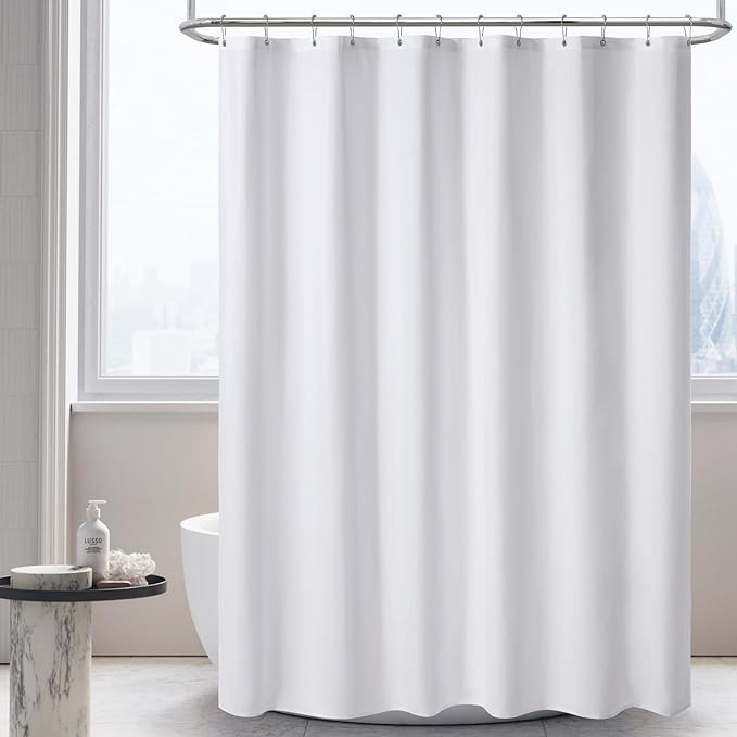 120GSM Ultimate Waterproof Fabric Shower Curtain Liner - TPU Lamination Technology with 3 Magnets,Machine Washable,71x74 Inch Soft Cloth Shower Curtain or Shower Liner,for Bathroom(White)