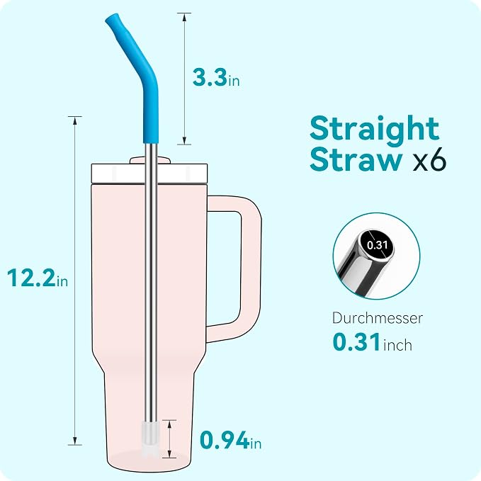 4Pack Reusable Stainless Steel Metal Straws for 40 oz Tumblers | Long Drinking Straws with Colourful Silicone Tips, Cleaning Brushes Included