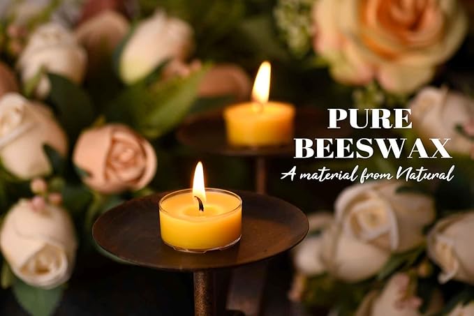 Natural Yellow Beeswax Tealight Candles - 12pcs - Organic Candle Natural Scent Smokeless Clean Burning