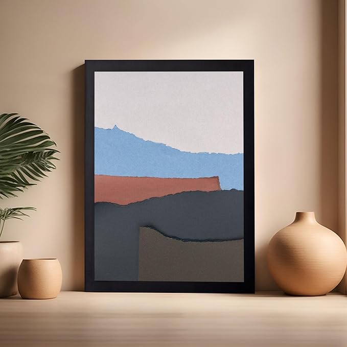 Monem Art Abstract Mountain Landscape Collage Print - Minimalist Scandinavian Art Poster - Wall Decor for Living Room, Bedroom or Office - 16x20 Black Framed Wall Art by Mareike Bohmer