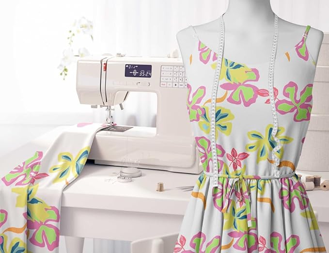 Soimoi Silky Satin Fabric Material, 1 Yard - 42" Inch Width, White - Floral Print - Soft Shiny Fabric for Dress, Pillowcases, Pajamas, Evening Dress, DIY
