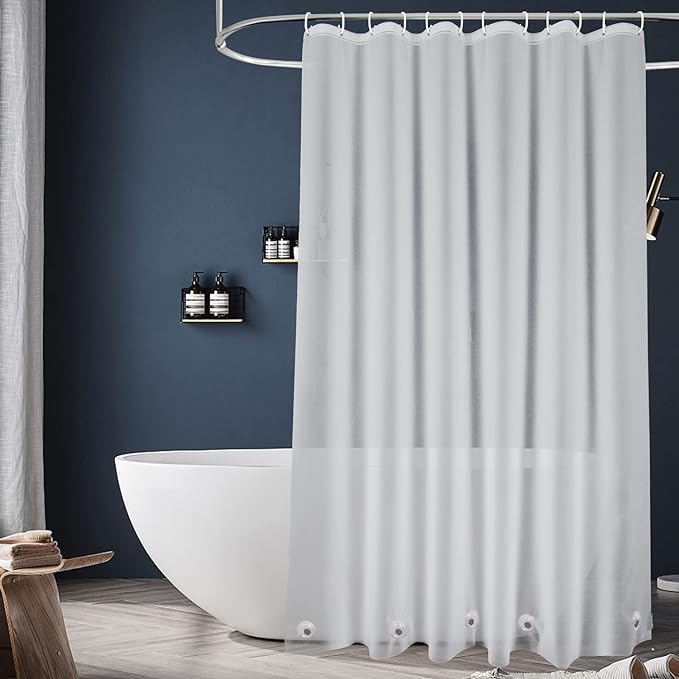 EurCross Frosted Extra Long Shower Curtain Liner 86 inch Long Length, Waterproof Opaque PEVA Plastic Shower Liner for Bathroom 72x86 inch with 5 Bottom Magnets No Smells with Rustproof Grommets