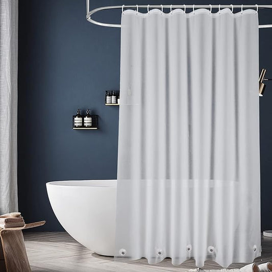 EurCross Frosted Extra Long Shower Curtain Liner 86 inch Long Length, Waterproof Opaque PEVA Plastic Shower Liner for Bathroom 72x86 inch with 5 Bottom Magnets No Smells with Rustproof Grommets
