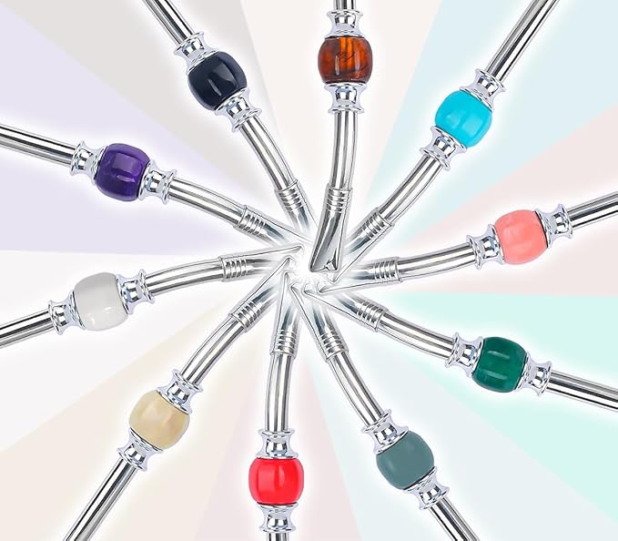 Premium Yerba Mate Straws - Reusable Stainless Steel Bombilla with Colorful Beads - Set for Mate Gourd Drinking, Removable Head Filter (Pink and Blue)