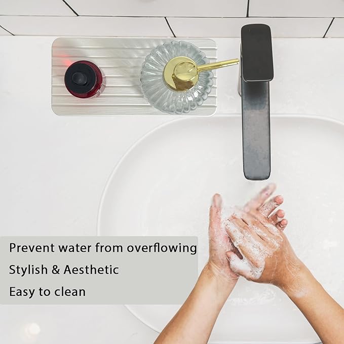 2-Pack Diatomite Soap Tray, Fast-Drying Water Absorbing Stone Tray for Bathroom & Kitchen Sink Counter, Anti-Skid Vanity Tray with Feet, White 8.3" x 4.0"