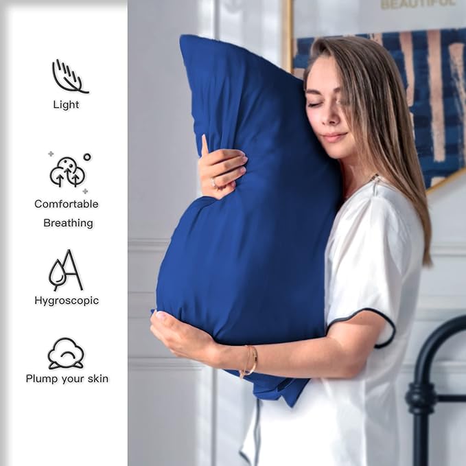 Mulberry Silk Pillowcase for Hair and Skin Standard Size 20"X 26" Pillow Case with Hidden Zipper Soft Breathable Smooth Cooling Silk Pillow Covers for Sleeping (Royal Blue,Standard,1Pcs)