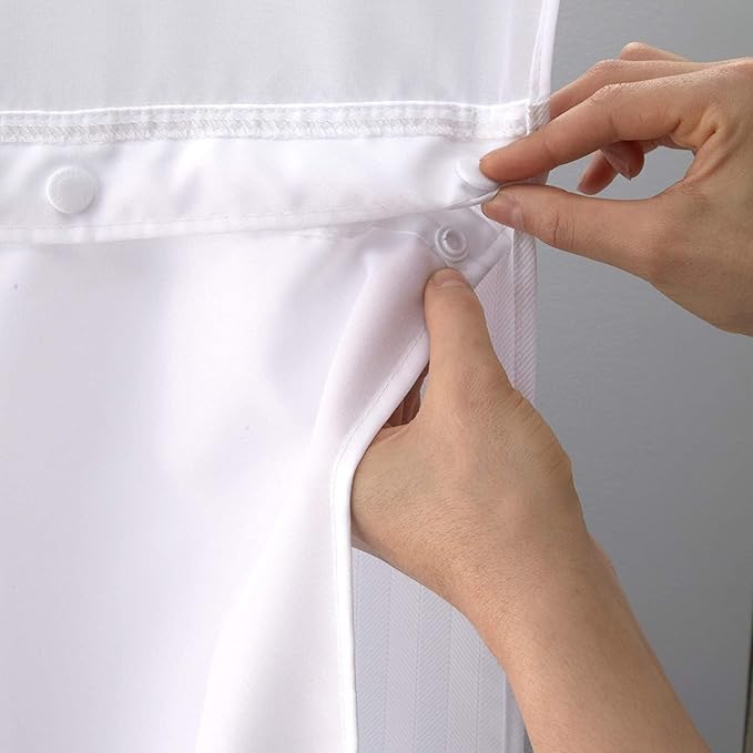 Hookless It's A Snap! Polyester Fabric Snap-In Replacement Shower Curtain Liner for Hookless Curtain with No Sheer Window, 70" x 69", Water-Repellent, Easy Install, White