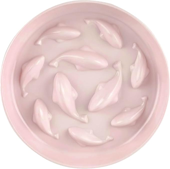 Slow Feeder Bowl for Cats and Small Dogs,Cilkus Fish Pool Design, Fun Interactive Bloat Stop Puzzle Feeder Bowl Healthy Eating Diet Made of Melamine Food Grade Material (Pink(Melamine))
