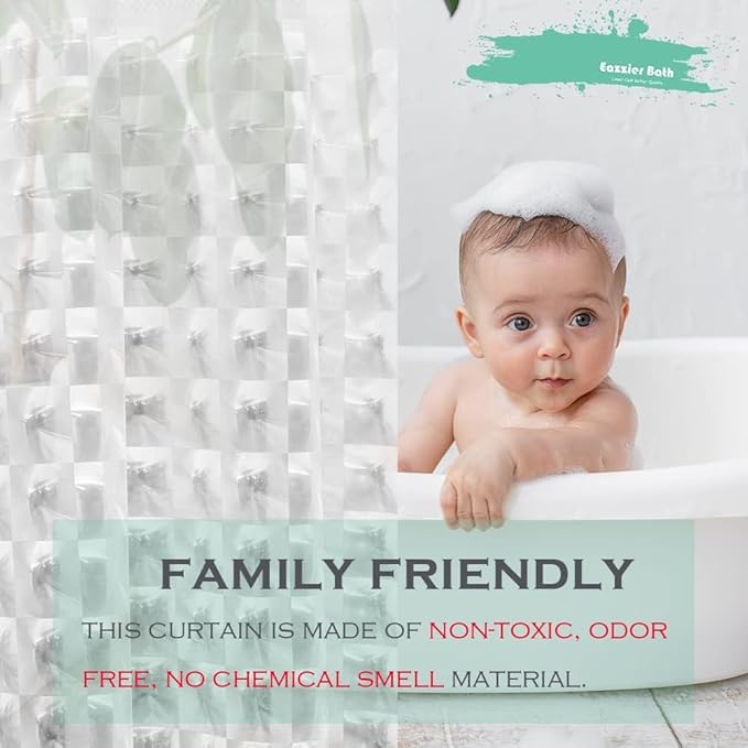 No Hooks Shower Curtain or Liner - 8G Heavy Duty Mesh Bathroom Shower Curtain No Hooks, Waterproof Plastic and PVC, Standard Size 74 x 74 Inches, Square (Diamond Pattern)