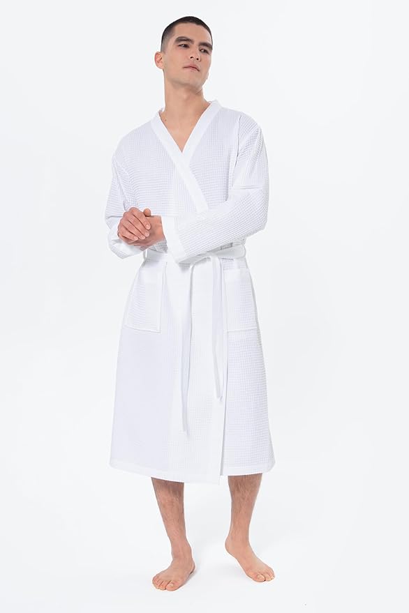 SEYANTE Turkish Cotton Waffle Robe for Men – Organic GOTS Certified Spa Bathrobe, Lightweight Kimono, Soft Cotton Bathrobe