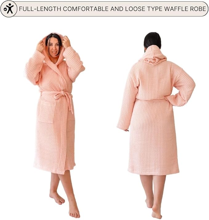 Unisex Hooded Waffle Robe for Women & Men 100% Turkish Cotton | Quick-Dry Bathrobe | Cozy Housecoat for Lounging