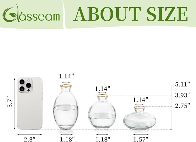 Glass Bud Vase for Centerpieces, 6Pcs/2Sets Glasseam Modern Gold Rim Mini Small Vases for Flowers Bulk Flower Vase Set Aesthetic Cute Handmade Tiny Short Wedding Table Centerpiece Decor