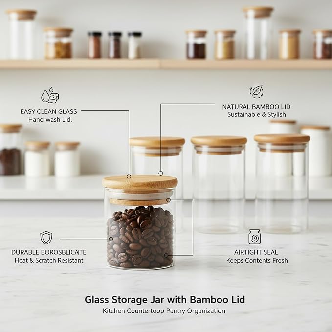 Borosilicate Glass Storage Jar with Bamboo Lid, Airtight Dry Food Canister for Kitchen Pantry & Countertop Organization