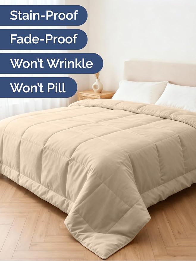 Full Size, Cream Alternative Down Comforter - Warm, Lightweight & Breathable Hotel Quality Bedding Set for Men, Women, Kids and Teens - All Season Oversized Cooling Microfiber Duvet Insert Comforter